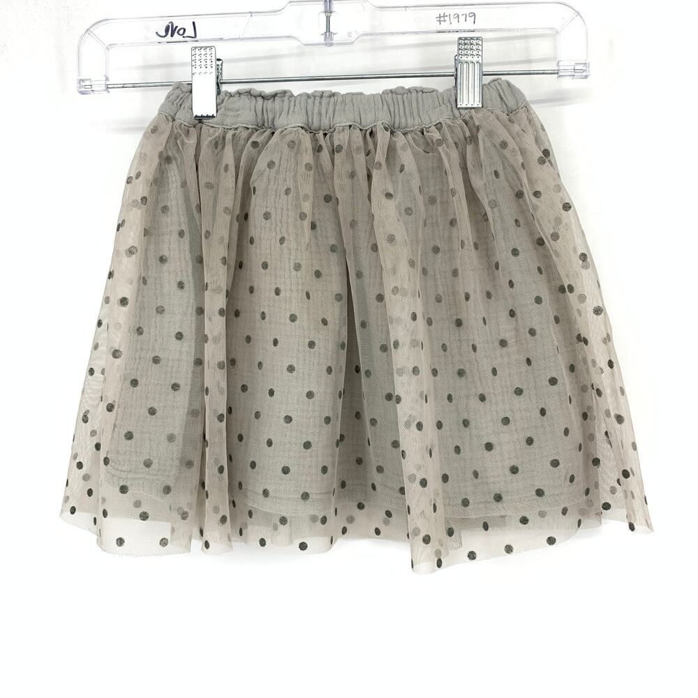 MNG Mango Tulle Pull On Elastic Waist Skirt Girls Size 3/4 Gray Polka Dot